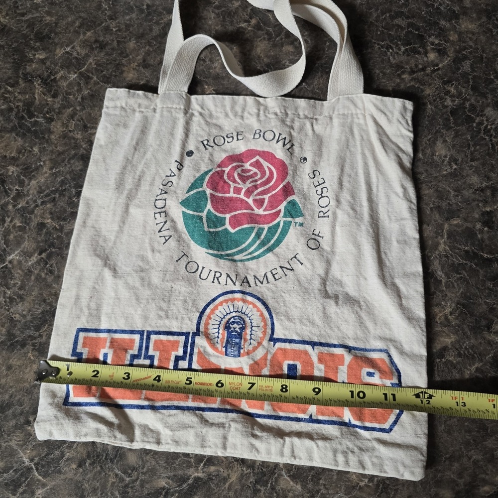 Vintage Illinois Rose Bowl Pasadena Tournament‎ of Roses Canvas Tote Bag - Picture 6 of 6